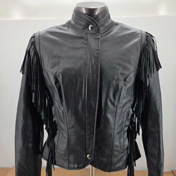 Vintage Harley Davidson Leather Biker Jacket Womens M Fringe Concho USA Made - Picture 1 of 15